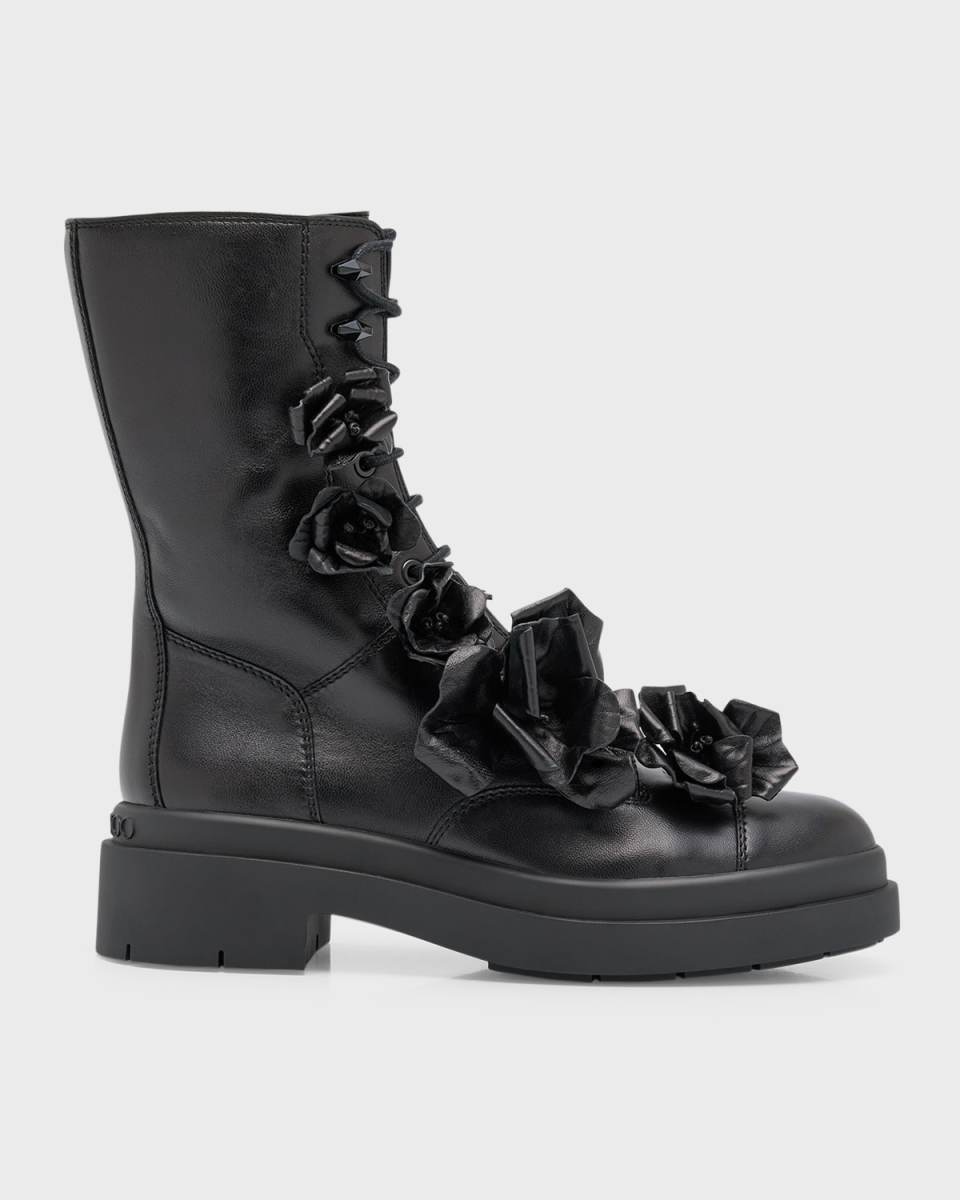 Nari Floral Leather Combat Booties